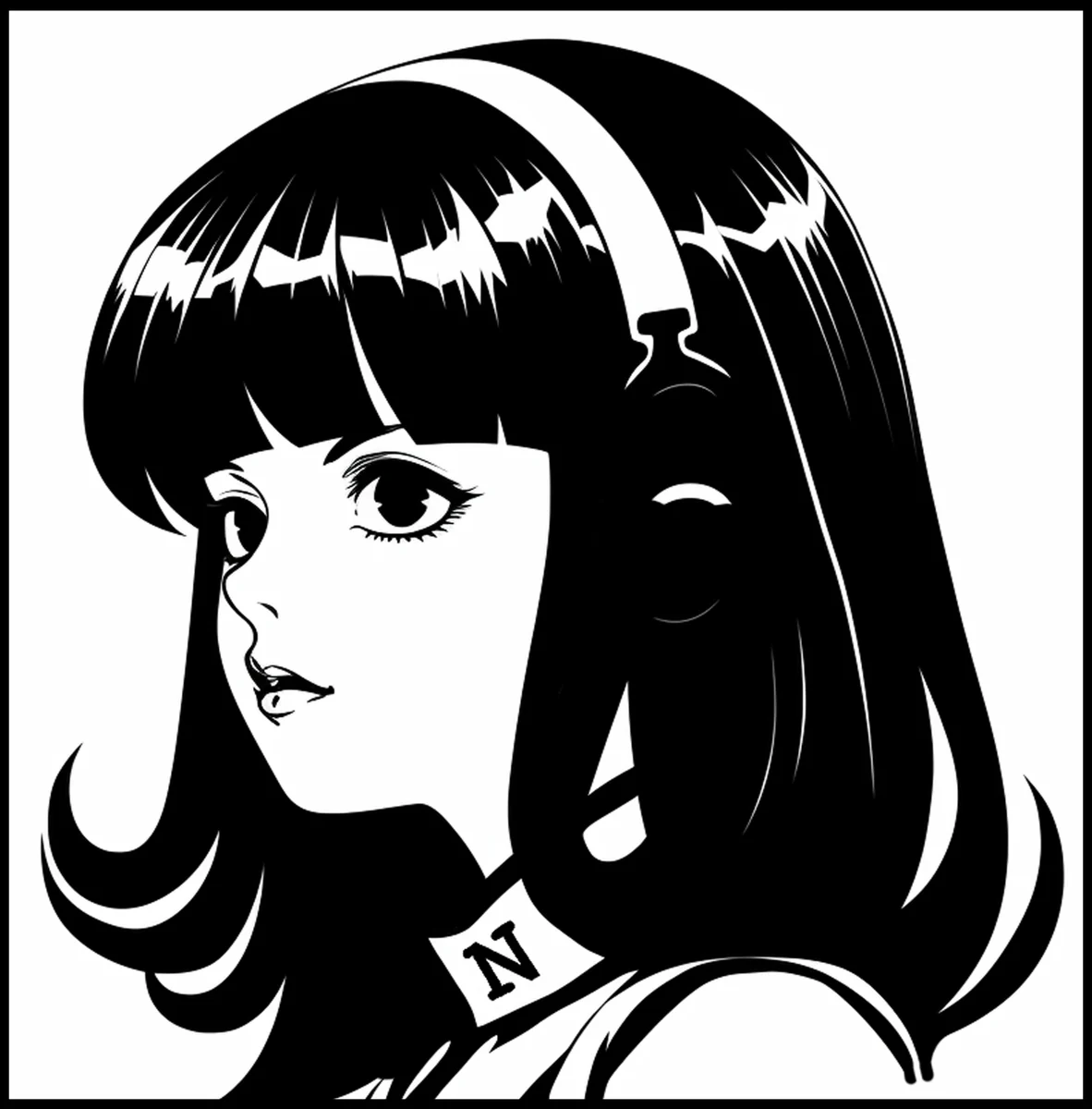 Black-and-white Hermes Agent girl illustration